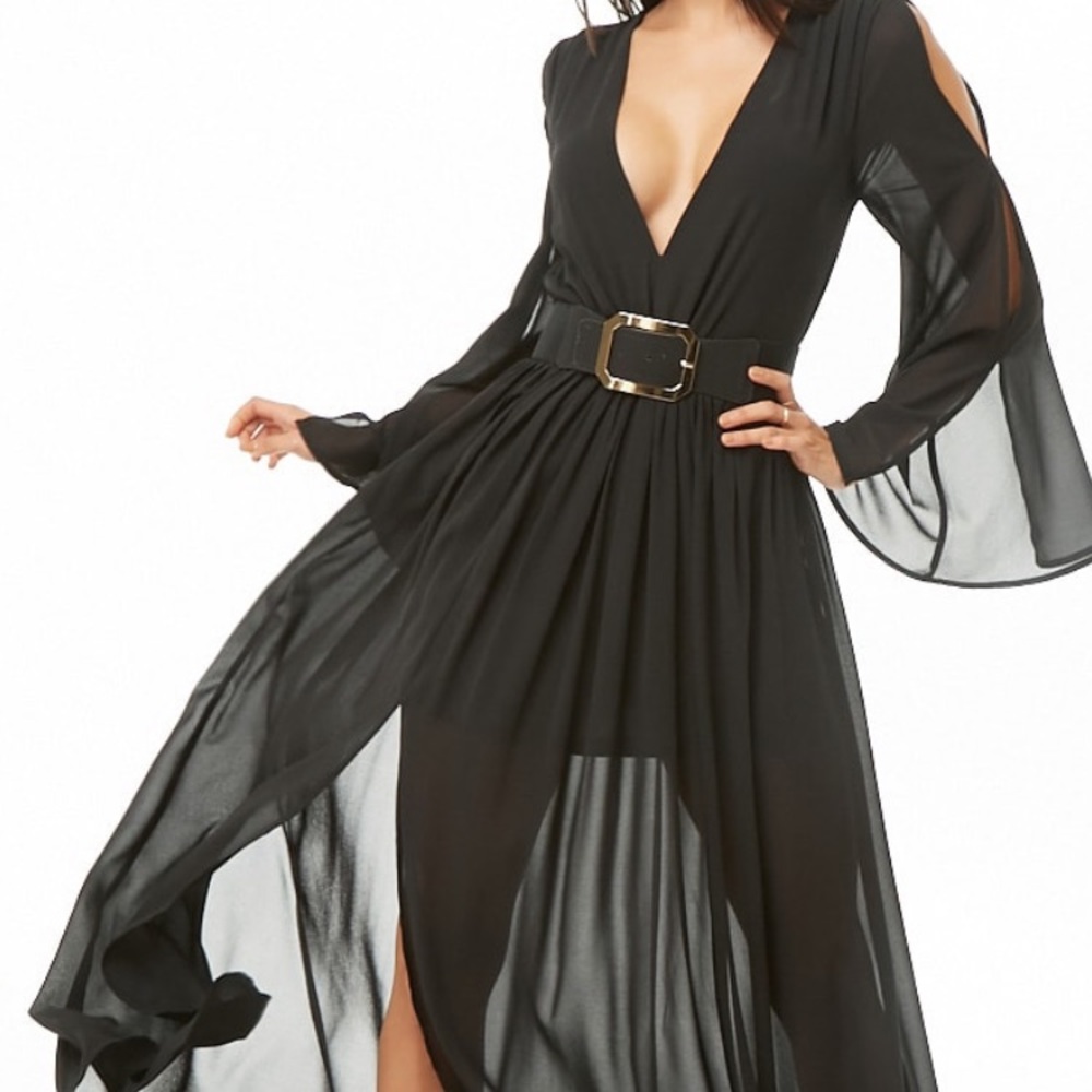Navy blue chiffon maxi dress